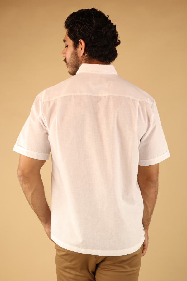 Camisa Blanca Manga Corta Guayabera Para Hombre Con Alforzas Frontales
